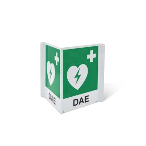 Cartello bifacciale DAE/AED 34x36 cm per defibrillatore